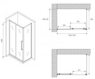 Душевой уголок ABBER Schwarzer Diamant AG30140BMH-S70BM 140x70см чёрный